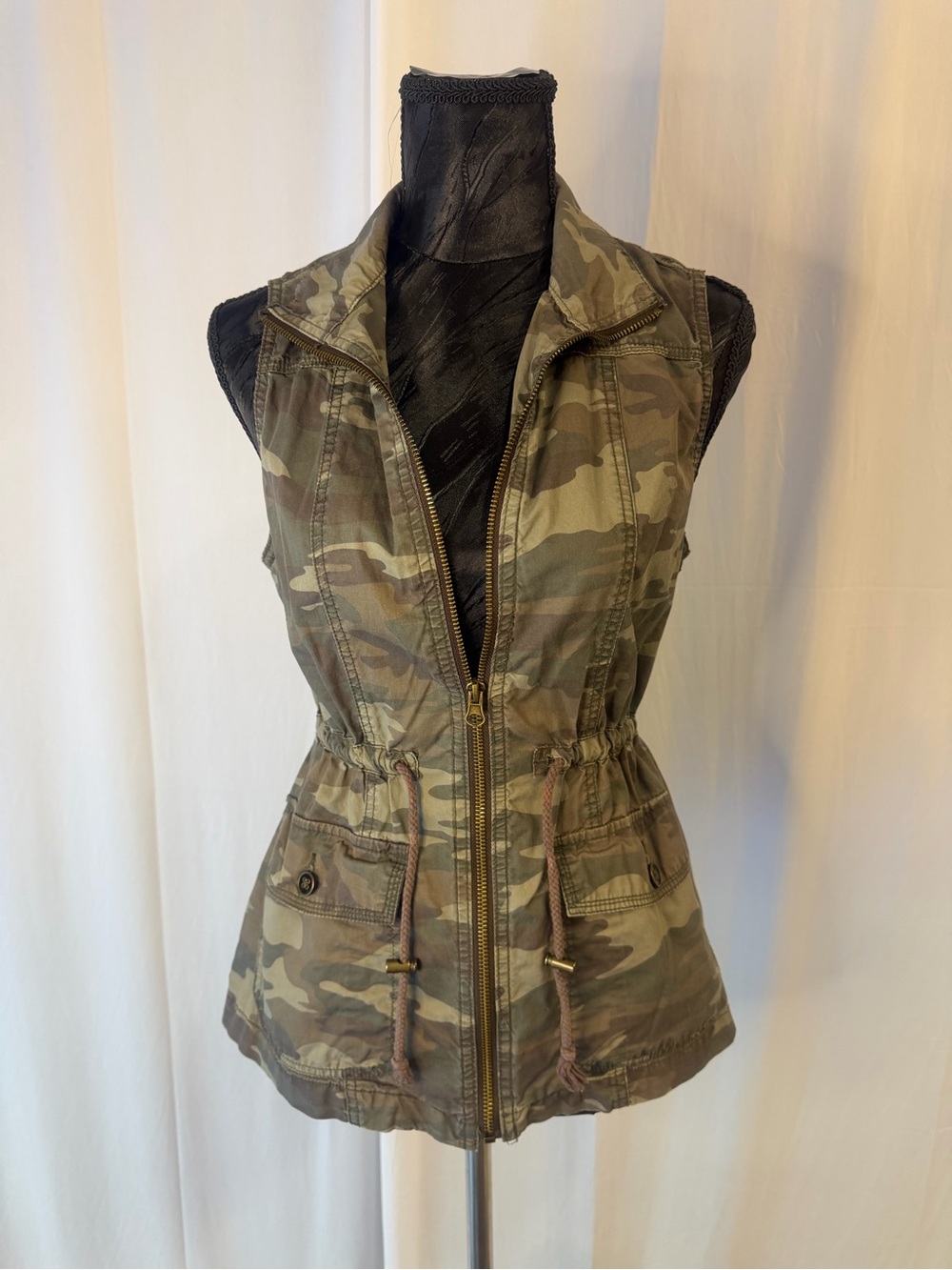 Maurices Olive Camo Drawstring Utility Vest